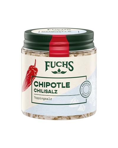 Fuchs Gewürze - Chipotle Chilisalz | Toppingsalz mit Pyramidenflocken & Chipotlechili | Zum Verfeinern von Fleisch und Bowls | Chilisalz in Premium-Qualität | 60 g im wiederverschließbaren Gewürzglas von Fuchs