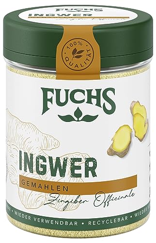 Fuchs Gewürze - Ingwer gemahlen - süßlich-scharfer Geschmack für Fisch, Fleisch, Gemüse und Marmeladen - natürliche Zutaten - 50 g in wiederverwendbarer, recyclebarer Dose von Fuchs