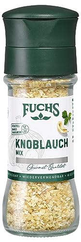 Fuchs Gewürze - Knoblauch Mix Gewürzzubereitung - gerösteter Knoblauch mit Petersilie mit verstellbarem Mahlwerk - 60 g in wiederverwendbarer Mühle von Fuchs