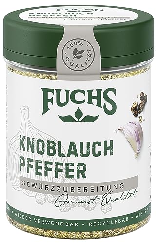 Fuchs Gewürze - Knoblauchpfeffer Gewürzzubereitung - zum Würzen oder Marinieren von Fleisch - natürliche Zutaten - 75 g in wiederverwendbarer, recyclebarer Dose von Fuchs