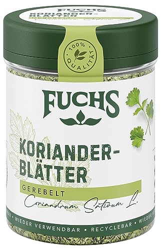 Fuchs Gewürze - Korianderblätter gerebelt - herb-würziger Geschmack für Eintöpfe oder mediterrane Gerichte - natürliche Zutaten - 15 g in wiederverwendbarer, recyclebarer Dose von Fuchs