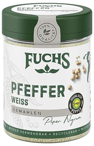 Fuchs Gewürze - Pfeffer weiß gemahlen - Pfeffer aus dem Amazonasgebiet, für helle Saucen, Fisch oder Suppen - natürliche Zutaten - 60 g in wiederverwendbarer, recyclebarer Dose von Fuchs