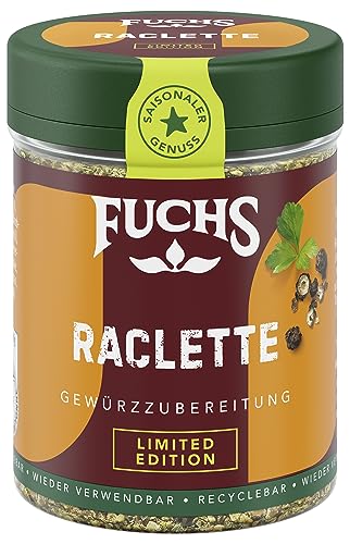 Fuchs Gewürze - Raclette Gewürz - Gewürzzubereitung für würzigen Raclettekäse und Ofenkäse - aus natürlichen Zutaten - 55 g in wiederverwendbarer, recyclebarer Dose von Fuchs