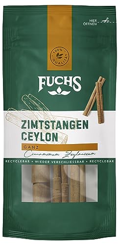 Fuchs Gewürze - Zimtstangen Ceylon im wiederverschließbaren, recyclebaren Beutel - aus natürlichen Zutaten - 3 Stück von Fuchs