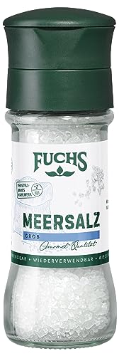 Fuchs Gewürze - grobes Meersalz - perfekt zum Abschmecken oder Nachwürzen bei Tisch mit verstellbarem Mahlwerk - 130 g in wiederverwendbarer Mühle von Fuchs