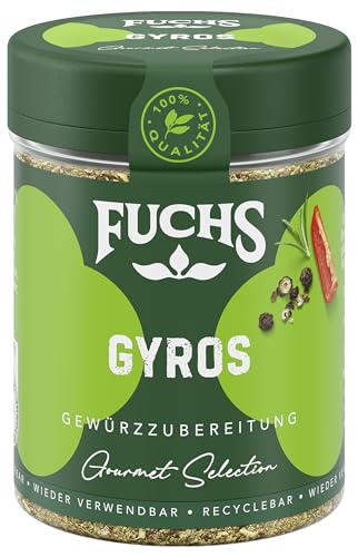 Fuchs Gourmet Selection Mediterran – Gyros Gewürzzubereitung, nachfüllbares Gyrosgewürz, Gewürzmischung mit ausgewählten Kräutern für Rind- & Schweinefleisch, vegan, 60 g von Fuchs