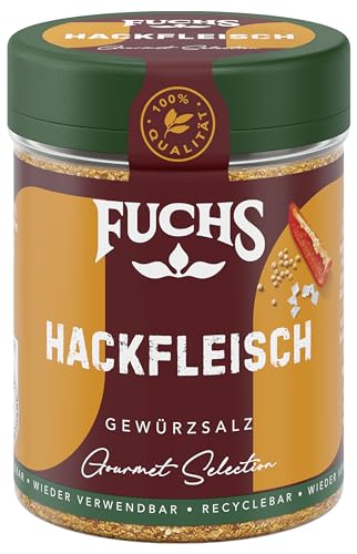 Fuchs Gourmet Selection Klassisch/Heimisch – Hackfleisch Gewürzsalz, nachfüllbares Hackfleisch Gewürz, Salz zum Würzen von Frikadellen, Burgerpatties, vegetarischen Bratlingen & Co, vegan, 80 g von Fuchs