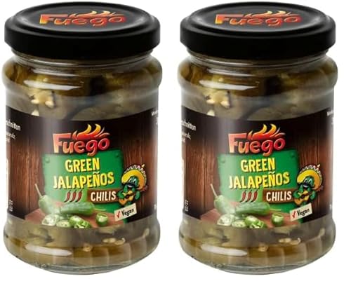 Fuego - Grüne Jalapeños, geschnitten, Verleiht einer Vielzahl an Gerichten eine mexikanische Schärfe, Ideal auch für Marinaden und Dressings, 1 x 210 g (Packung mit 2) von Fuego