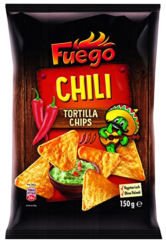 Fuego - Tortilla Chips Chili | Mexikanische Tortillachips mit Chiligeschmack | Knuspriger Snack aus Maismehl | 150 g im Beutel von Fuego