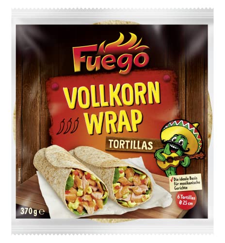 Fuego - Vollkorn Tortilla-Wraps , 6 Wraps à 25 cm Durchmeser , Perfekte Basis für mexikanische Gerichte , 1 x 370 g von Fuego