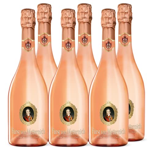 Fürst von Metternich Rose Sekt, Trocken, Dry (6x0,75l) Set, Premium Sekt aus edlen, hell gekelterten Spätburgunder Weinen aus traditionellen deutschen Lagen, klare und ausgeprägte Fruchtnoten von Fürst von Metternich