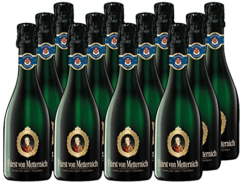 Fürst von Metternich Riesling Sekt Trocken (12 x 0,375 l) Premiumsekt aus deutschen Rieslingweinen, Dry, klare und ausgeprägte Fruchtnoten, 0,375 l Kleinflasche ist perfekt für Unterwegs oder zu Zweit von Fürst von Metternich