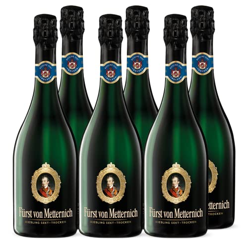 Fürst von Metternich Riesling Sekt Trocken (6 x 0,75 l) Deutschlands beliebtester Premiumsekt, aus deutschen Rieslingweine, Anbaugebieten in Rheinhessen, Rheingau & Pfalz, ausgeprägte Fruchtaromen von Fürst von Metternich