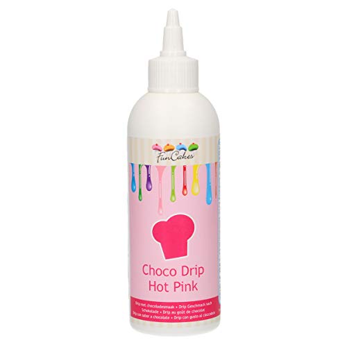 FunCakes Choco Drip Hot Pink: Köstlicher Geschmack, Einfach zu Verwenden, Perfekt für Tropfkuchen, Schöne dunkelrosa Farbe. Wiederverschließbare Packung, 180 g von FunCakes