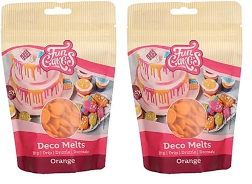 FunCakes Deco Melts Orange - Tauchen, drippen, dippen und dekorieren! In der Mikrowelle schmelzen und in jede Form gießen, 250 g (Packung mit 2) von FunCakes