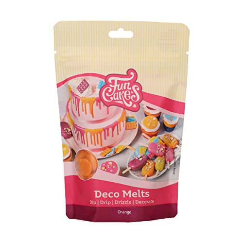 FunCakes Deco Melts Orangengeschmack - Dip, Drip, Dekorieren! In der Mikrowelle schmelzen und in jede Form gießen. Machen Sie Süßigkeiten, dekorieren Sie Kuchen, Kekse und Cupcakes! AZO frei. 250 g von FunCakes