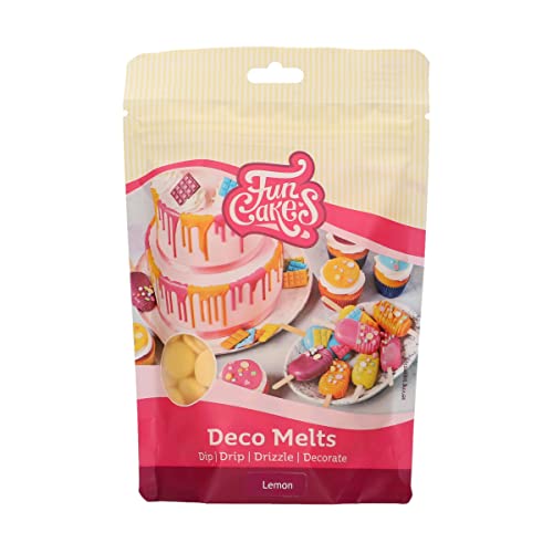 FunCakes Deco Melts Zitronengeschmack - Dip, Drip, Dekorieren! In der Mikrowelle schmelzen und in jede Form gießen. Machen Sie Süßigkeiten, dekorieren Sie Kuchen, Kekse und Cupcakes! AZO frei. 250 g von FunCakes