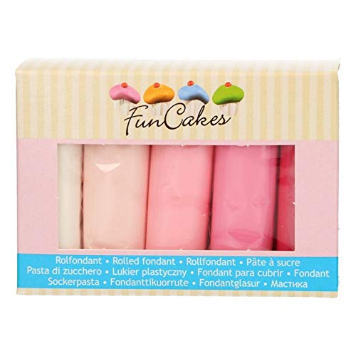 FunCakes Fondant Multipack Pink Palette: Einfach zu Verwenden, Flexibel, Perfekt zum Dekorieren von Torten, Halal, Koscher und Glutenfrei. 5 Farben: Weiß und 4 Rosatöne. 5x 100g von FunCakes