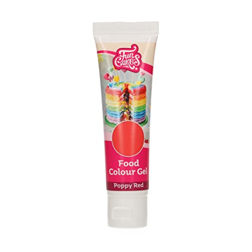 FunCakes Food Colour Gel Poppy Red: Hochkonzentrierte Lebensmittelfarbe für Teig, Sahne, Fondant, Marzipan. Einfache Dosierung. Einzelne Tropfen, um lebendige Farben zu erzeugen. Halal. 30 g. von FunCakes