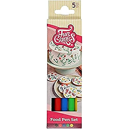 FunCakes Food Pen Primärfarben Set/5: Lebensmittelfarbe Stifte, für dicke und dünne Linien, Essbarer Stift für Kekse , Kuchen, Fondant und mehr, ideal zum Personalisieren, Halal-zertifiziert von FunCakes