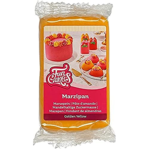 FunCakes Mandelhaltige Zuckermasse (holländisches Marzipan) Golden Yellow: Einfach zu verwenden und geschmeidig, perfekt zum Dekorieren von Kuchen, Halal, koscher und glutenfrei. 250 g. von FunCakes