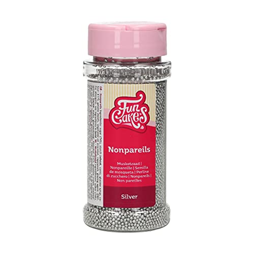 FunCakes Nonpareils Silber: Kuchenstreusel, großartiger Geschmack, perfekt zum Dekorieren von Kuchen. 80 g. von FunCakes