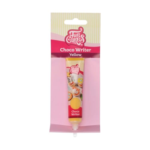 FunCakes Schoko Schreiber Yellow, Essbarer Lebensmittelstifte, Schokoschrift für Keksen, Cupcakes, Kuchen und mehr, Schokoladengeschmack - 25g von FunCakes