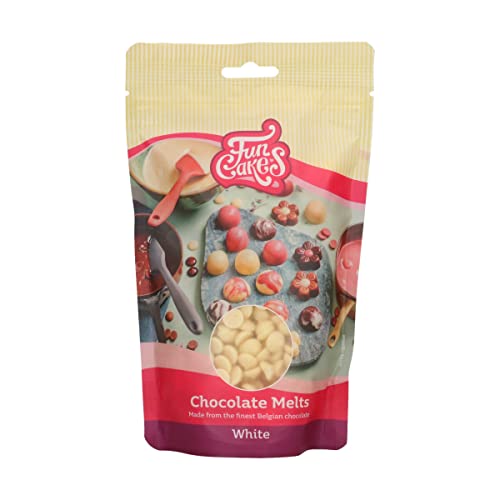 FunCakes Schokoladen Melts Weiß: Schmelzende Schokolade für süße Bonbons, Tropfen, Glasur, Kuchendekorationen, Drip. Einfaches Schmelzen in der Mikrowelle oder Wasserbad, Halal. 350 g. von FunCakes