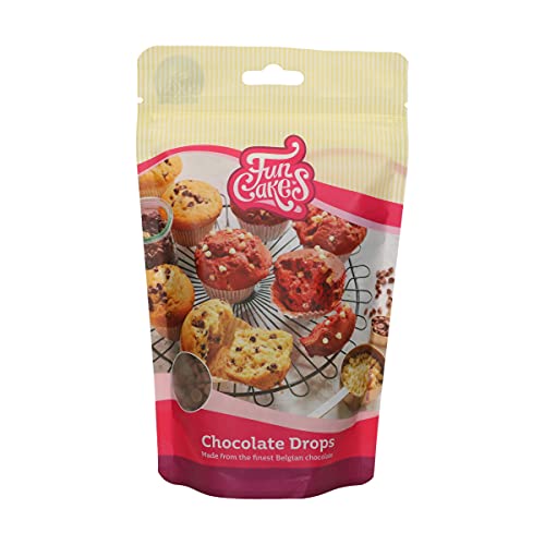 FunCakes Schokoladen Tropfen Milch, schmackhafte backfeste Chocolate Chips zum Hinzufügen zu Kuchen, Cupcakes, Muffins oder Keksen, hergestellt aus echter belgischer Schokolade, Halal. 350 g. von FunCakes