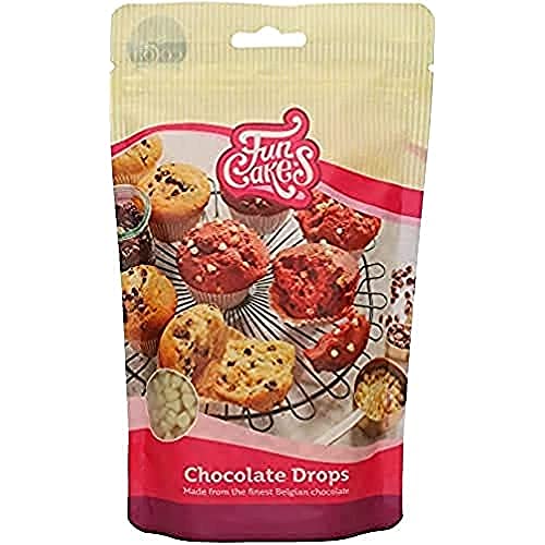 FunCakes Schokoladen Tropfen Weiß: köstliche, stabile Schokoladenchips zum Backen von Kuchen, Cupcakes, Muffins oder Keksen, hergestellt aus echter belgischer Schokolade, Halal. 350 g. von FunCakes