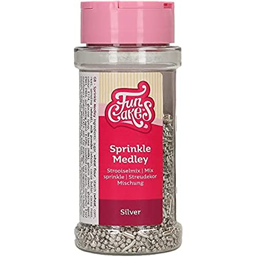 FunCakes Sprinkle Medley Silber: Zuckerstreusel, großartiger Geschmack, perfekt zum Dekorieren von Kuchen, Sprinkle Mix. 65 g. von FunCakes