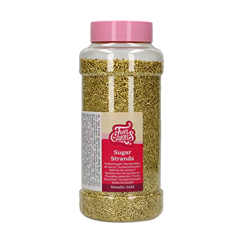 FunCakes Sugar Strands Metallic Gold: Kuchenstreusel, großartiger Geschmack, perfekt zum Dekorieren von Kuchen, Cupcake-Streusel. 800 g. von FunCakes