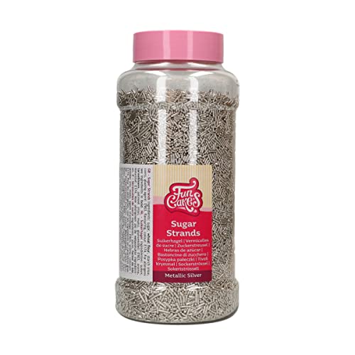 FunCakes Sugar Strands Metallic Silber: Kuchenstreusel, großartiger Geschmack, perfekt zum Dekorieren von Kuchen, Cupcake-Streusel. 800 g. von FunCakes