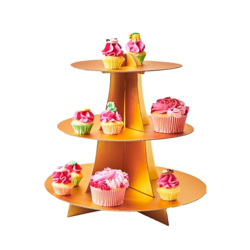 FunCakes Tortenständer Gold: 3 Etagere Cupcake- und Muffin-Ständer aus Karton Display Dessert Tower, Muffin Stand für Geburtstag Baby Party Kaffeetafel von FunCakes