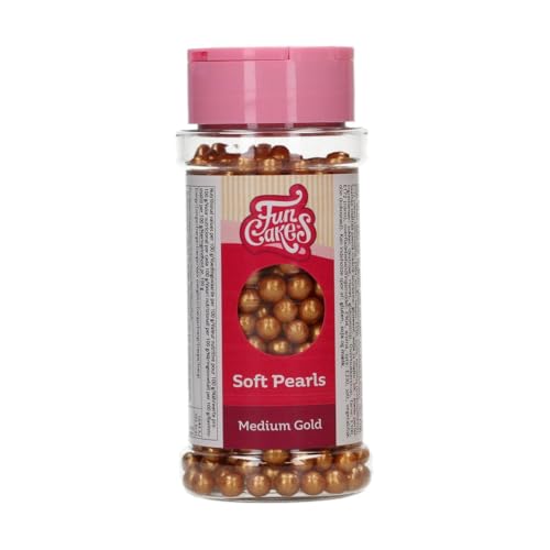 FunCakes Weiche Perlen Medium Gold: Kuchenstreusel, Guter Geschmack, gut zum Dekorieren von Kuchen, Torten und Cakes, Essbare Zuckerperlen. 60 g. von FunCakes