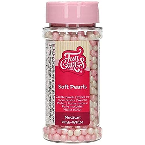 FunCakes Weiche Perlen Mittel Rosa / Weiß: Kuchenstreusel, guter Geschmack, perfekt zum Dekorieren von Kuchen, essbare weiche Zuckerperlen. 60 g. von FunCakes