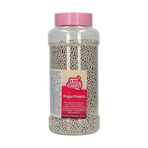 FunCakes Zuckerperlen Mittel Metallic Silber: Kuchenstreusel, guter Geschmack, perfekt zum Dekorieren von Kuchen, essbare Zuckerperlen. 800 g. von FunCakes