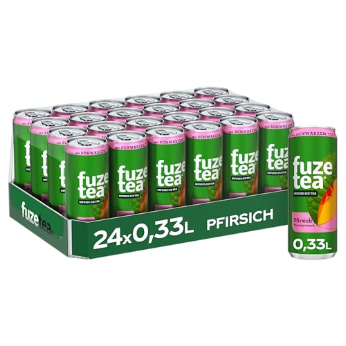 Fuze Tea Schwarzer Tee Pfirsich - Erfrischungsgetränk mit gebrühtem Schwarztee und Pfirsichgeschmack - Tee aus nachhaltigem Anbau - in Einweg Dosen (24 x 330 ml) von Fuze Tea