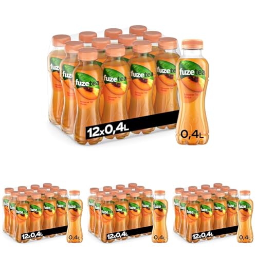 Fuze Tea Schwarzer Tee Pfirsich - außergewöhnliche Fusion aus Schwarztee und fruchtigem Pfirsich-Geschmack - Tee aus nachhaltigem Anbau - Einweg Flaschen (12 x 400 ml) (Packung mit 4) von Fuze Tea