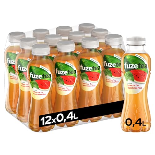 Fuze Tea Schwarzer Tee Wassermelone Minze - Fusion aus Tee und fruchtigem Wassermelone-Geschmack - ohne Zucker und ohne Kalorien - Eistee aus nachhaltigem Anbau - Einweg Flaschen (12 x 400 ml) von Fuze Tea