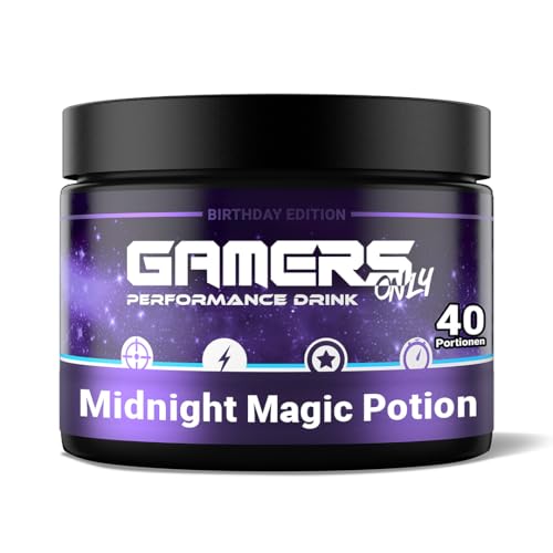 Performance Drink MIDNIGHT MAGIC POTION von Gamers Only, Energydrink mit Koffein, Vitaminen & Aminosäuren, 16 kcal pro Portion, 40 Portionen pro Dose, mystischer Beerengeschmack von GAMERS ONLY