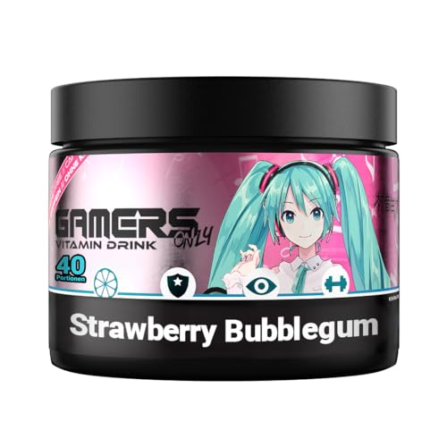 Vitamin Drink HATSUNE MIKU Berry Bubblegum von Gamers Only, Koffeinfrei bei vollem Geschmack, 12 Vitamine & Aminosäuren, 16 kcal p. Portion, eine Dose für 40 Drinks, Poppiger Berry-Bubblegum-Geschmack von GAMERS ONLY