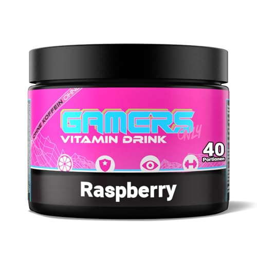 Vitamin Drink RUBY RED RASPBERRY von Gamers Only, Koffeinfrei mit intensivem Geschmack, 12 Vitamine & Aminosäuren, 16 kcal pro Portion, eine Dose für 40 Drinks, fruchtig-intensive Himbeernote von GAMERS ONLY