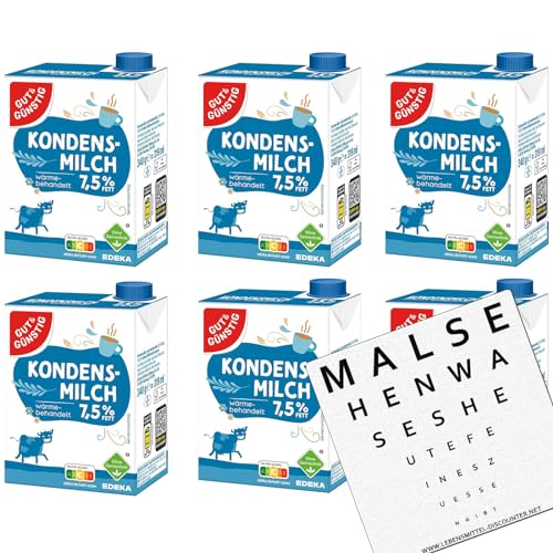 Gut&Günstig Kondensmilch 7,5% mit Schraubverschluss 6er Pack (6x340g) Milch für Kaffee & Tee Kondensmilch ohne Gentechnik + gratis Lebensmittel-Discounter Bierdeckel von GANIO