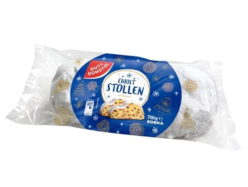 Stollen Christstollen ohne Marzipan mit Rosinen 750g | Frischer Weihnachtlicher Stollen für die Adventszeit | Mit Puderzucker, Orangeat & Zitronat von GANIO