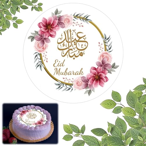 GAROMIA Essbare Tortenaufleger Eid Mubarak Tortendeko Kuchendekoration Essbar Ramadan Tortenaufleger Essbare Mubarak Fondant Kuchendekoration Mubarak Tortenbild Verzierungen Esspapier Rund 20cm von GAROMIA