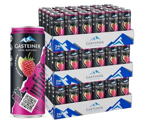 Gasteiner | 330ml Dosen | Aromatisiertes Mineralwasser | Kohlensäurehaltig | Einweg (3 x 24er Pack, Himbeere/Zitrone) von GASTEINER