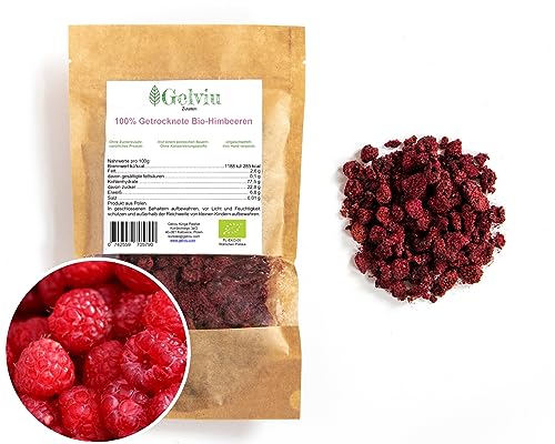 GELVIU Bio Getrocknete Himbeeren, Gesunde Snacks ohne Zucker - Hochwertige, Ökologische Trockenfrüchte - Reich an Vitaminen und Mineralstoffen - Ideal für Müsli, Joghurt und Tees von GELVIU