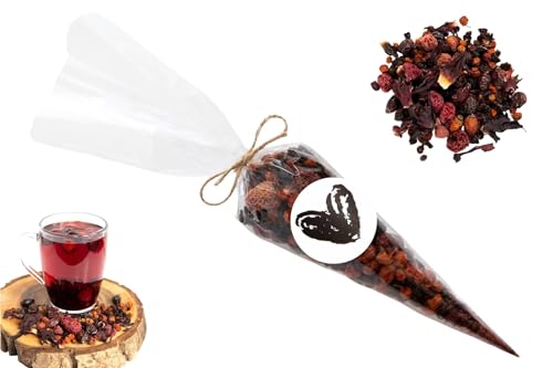 GELVIU Bio Tee Lose - Himbeertee - Tee Geschenk zur Taufe mit dem Aufdruck Herz - Früchtetee Handgepflückt und Handverpackt (50g) von GELVIU