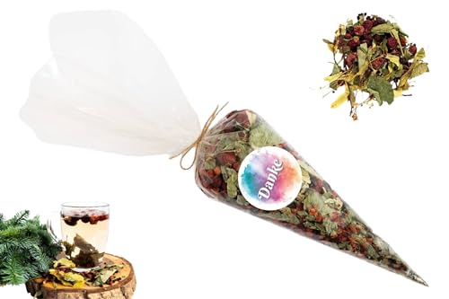 GELVIU Bio Tee Lose - Himbeertee und Lindenblütentee - Erkältungstee - Tee Geschenk mit dem Aufdruck Danke - Früchtetee Handgepflückt und Handverpackt (300g) von GELVIU